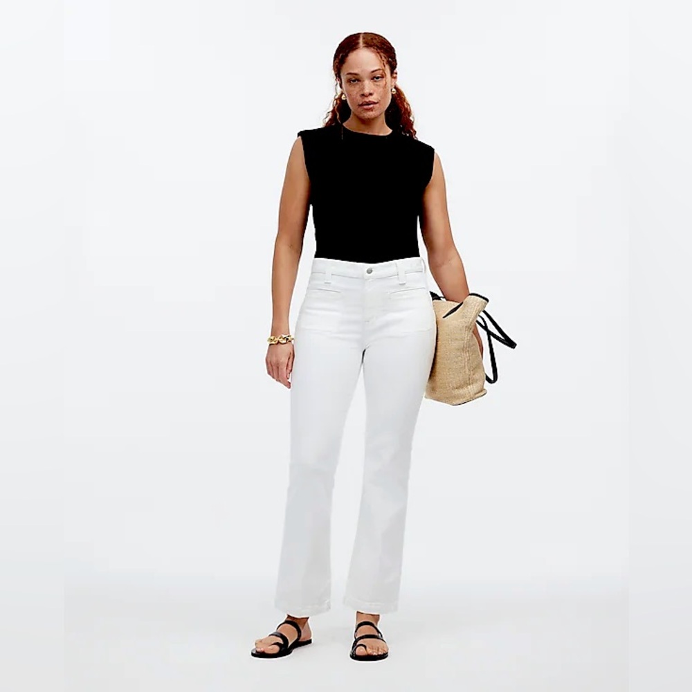 NWT Madewell White Mid Rise Kick Out Crop Jeans 28